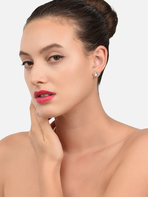 Zaveri Pearls Rose Gold Plated Set of 3 Contemporary Studs Earrings - Image 3