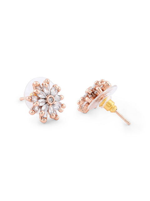 Zaveri Pearls Rose Gold Plated Set of 3 Contemporary Studs Earrings - Image 6