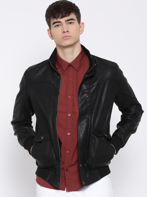 U S Polo Assn Black Faux Leather Er Jacket For Men In Product Images