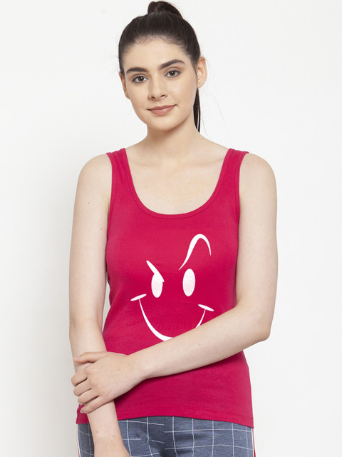 Friskers Women Pink & White Printed Tank Top