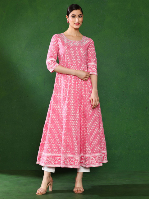 Jaipur Kurti Printed Anarkali with Embroidered Yoke