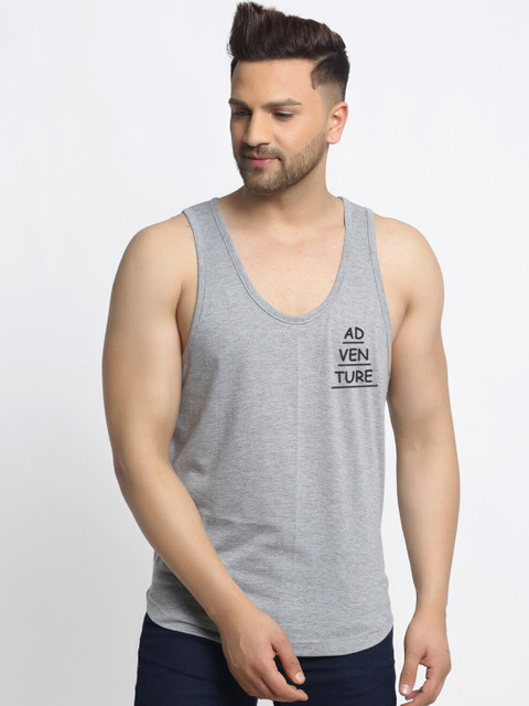 Friskers Men Grey Printed Pure Cotton Innerwear Vest C226-04