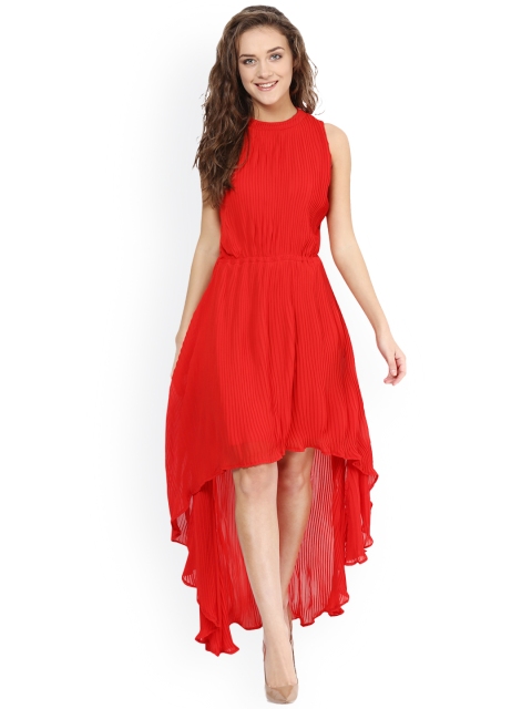 Red Coloured Solid Asymmetric Dress