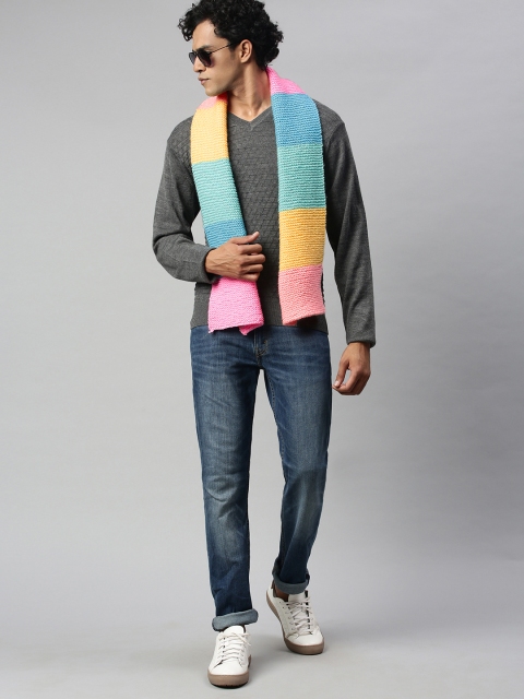 Magic Needles Unisex Blue & Yellow Colourblocked Scarf - Image 2