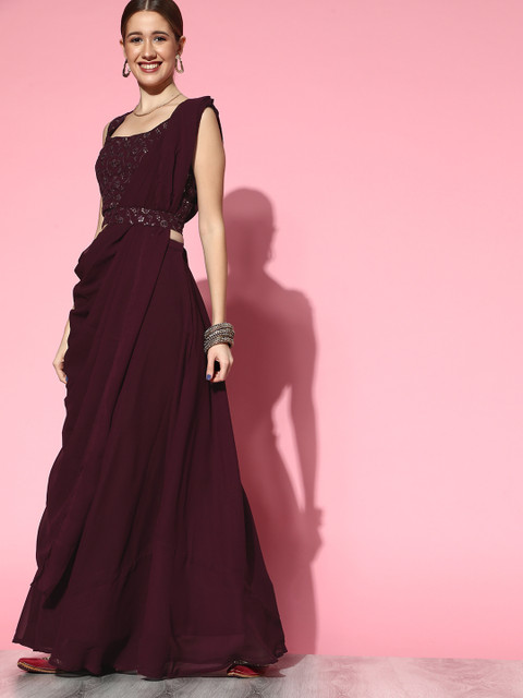 Libas Classic Burgundy Shade Gorgeous Embroidered Lehenga with Solid Choli - Image 3