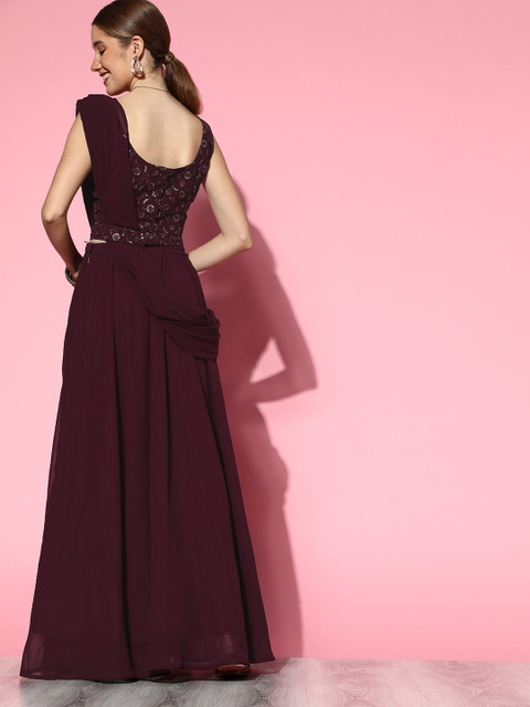 Libas Classic Burgundy Shade Gorgeous Embroidered Lehenga with Solid Choli - Image 4