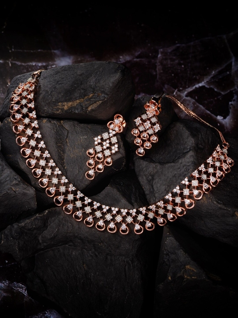 Saraf RS Jewellery Rose Gold-Plated White AD-Studded Handcrafted Jewellery Set