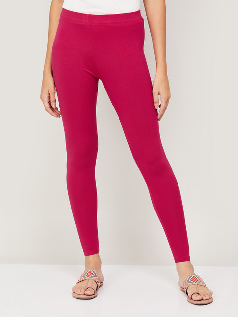 Melange by Lifestyle Women Magenta Solid Cotton Churidar-Length Leggings