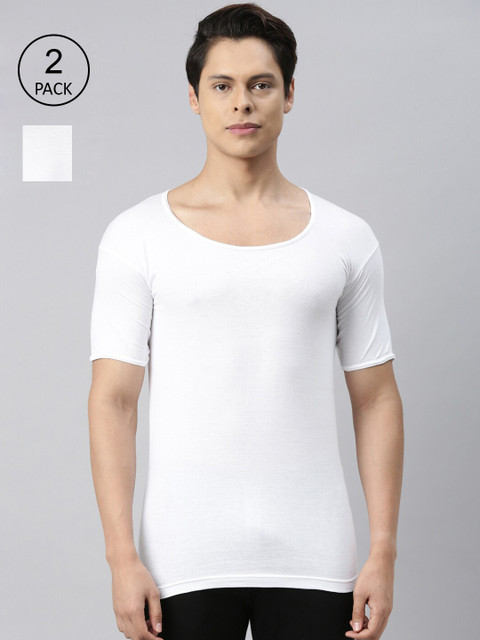 VIP Men Pack Of 2 White Solid Pure Cotton Innerwear Vests