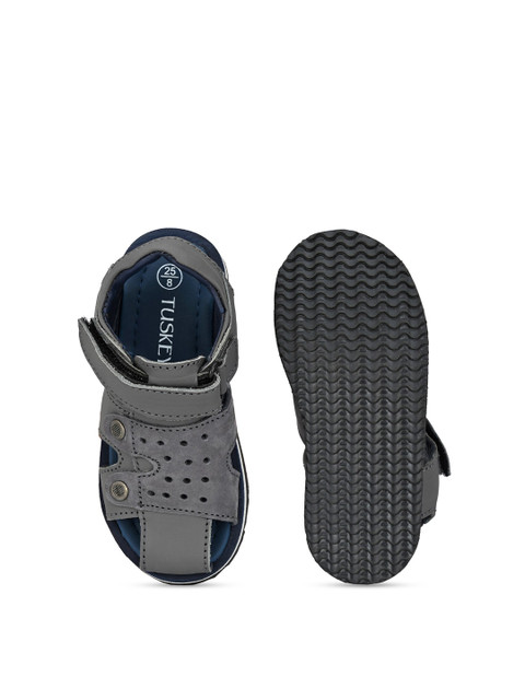 TUSKEY Boys Grey & Navy Blue Leather Fisherman Sandals - Image 4