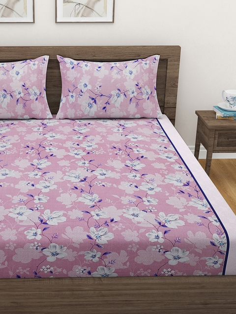 SWAYAM Sparkle Pink Floral 144 TC Double Bedsheet Set - Image 2