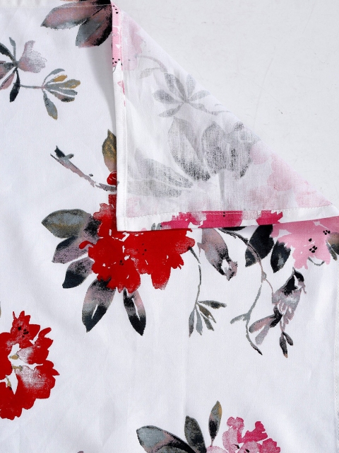 SWAYAM White & Red Floral 200 TC King Bedsheet with 2 Pillow Covers - Image 3