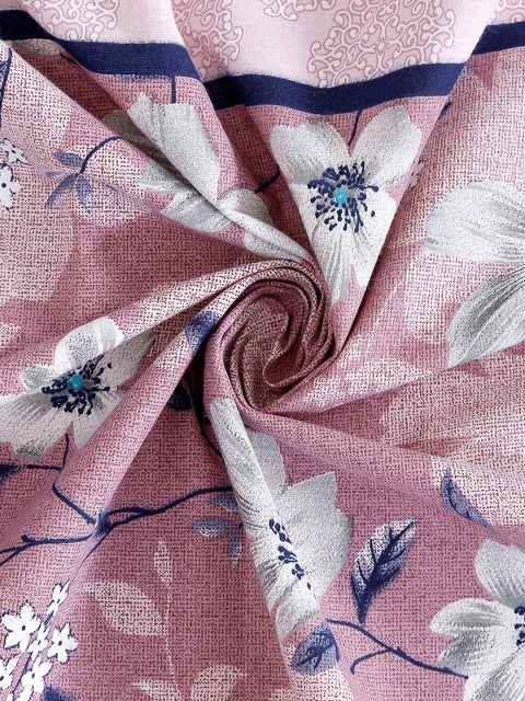 SWAYAM Sparkle Pink Floral 144 TC King Fitted Bedsheet Set - Image 4