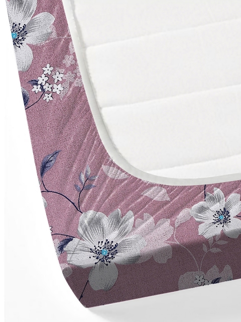 SWAYAM Sparkle Pink Floral 144 TC King Fitted Bedsheet Set - Image 5