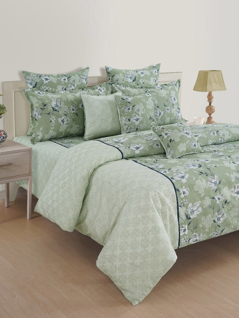 SWAYAM Sparkle Green Floral 144 TC King Fitted Bedsheet Set - Image 2