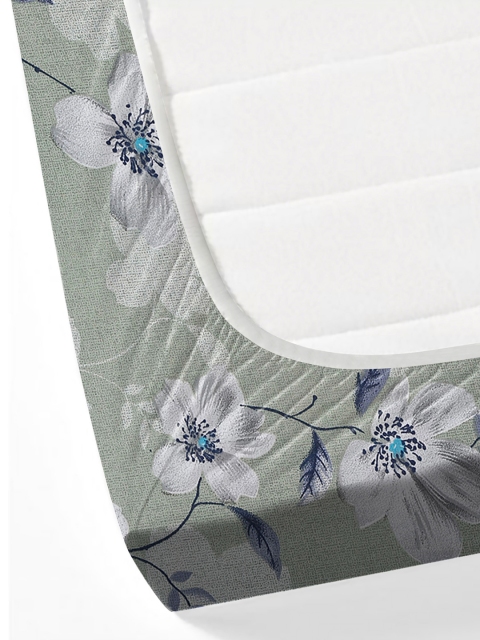 SWAYAM Sparkle Green Floral 144 TC King Fitted Bedsheet Set - Image 6