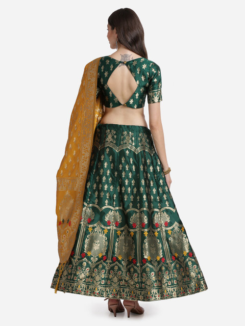Mitera Green & Mustard Yellow Unstitched Lehenga & Blouse With Dupatta - Image 6