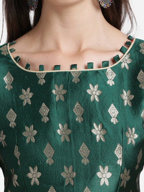 Mitera Green & Mustard Yellow Unstitched Lehenga & Blouse With Dupatta - Image 2