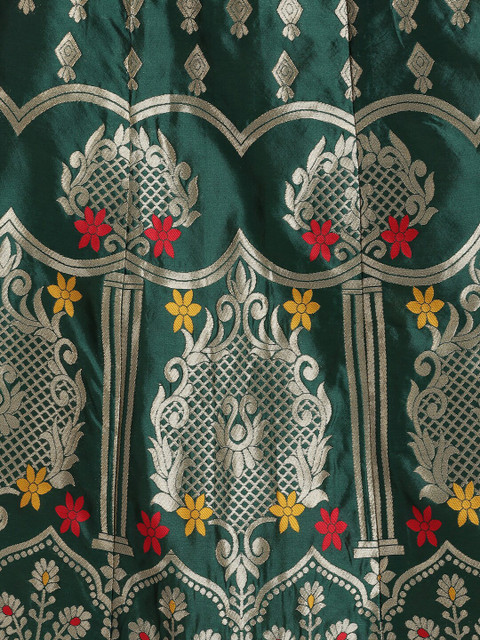 Mitera Green & Mustard Yellow Unstitched Lehenga & Blouse With Dupatta - Image 3