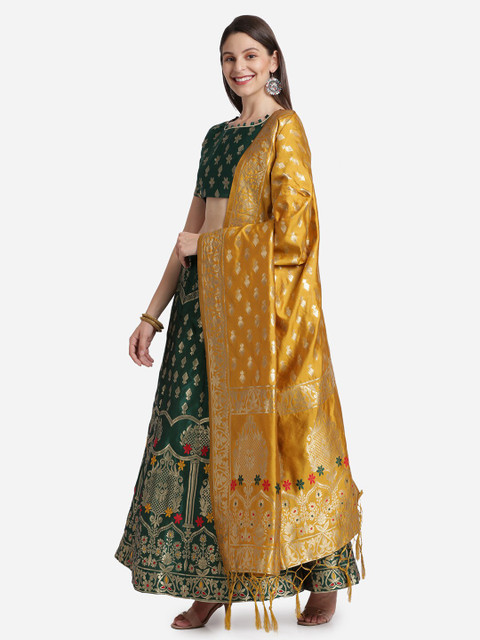 Mitera Green & Mustard Yellow Unstitched Lehenga & Blouse With Dupatta - Image 5
