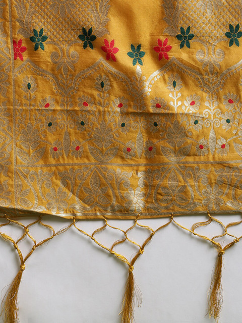 Mitera Green & Mustard Yellow Unstitched Lehenga & Blouse With Dupatta - Image 4