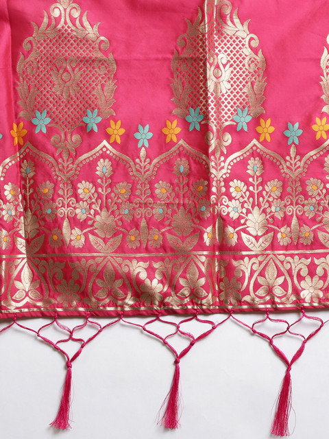 Mitera Teal & Pink Unstitched Lehenga & Blouse With Dupatta - Image 3