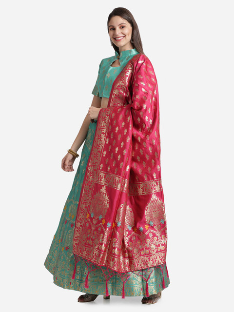 Mitera Teal & Pink Unstitched Lehenga & Blouse With Dupatta - Image 5