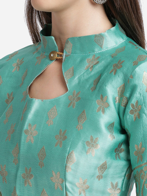 Mitera Teal & Pink Unstitched Lehenga & Blouse With Dupatta - Image 2