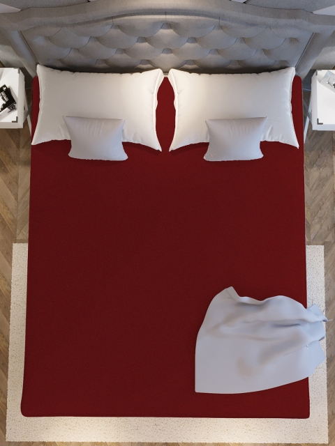 LA VERNE Maroon Solid King Size Cotton Terry Waterproof Mattress Protector - Image 3
