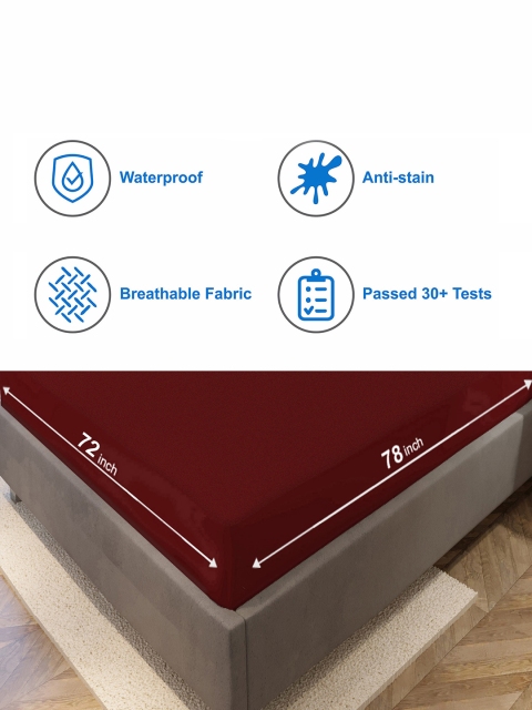 LA VERNE Maroon Solid King Size Cotton Terry Waterproof Mattress Protector - Image 4
