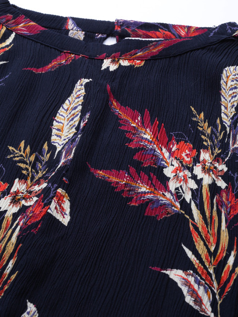 YASH GALLERY Women Navy Blue & Magenta Floral Print Maxi Dress - Image 2