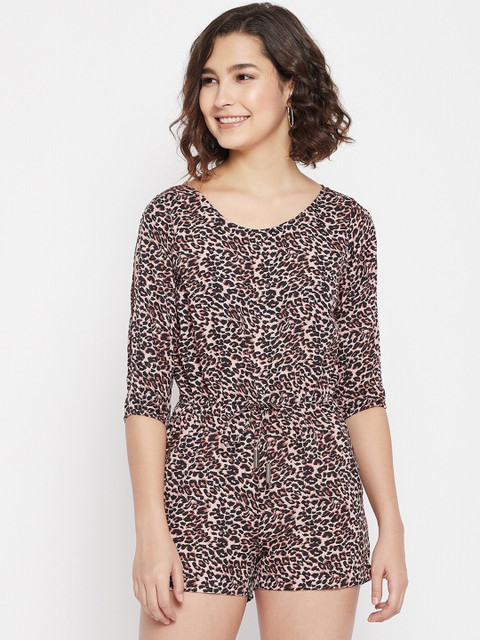 PURYS Beige & Black Animal Printed Jumpsuit