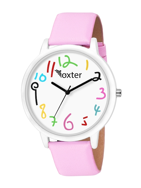 Foxter Women White Brass Printed Dial & Pink Leather Straps Analogue Watch FX-335