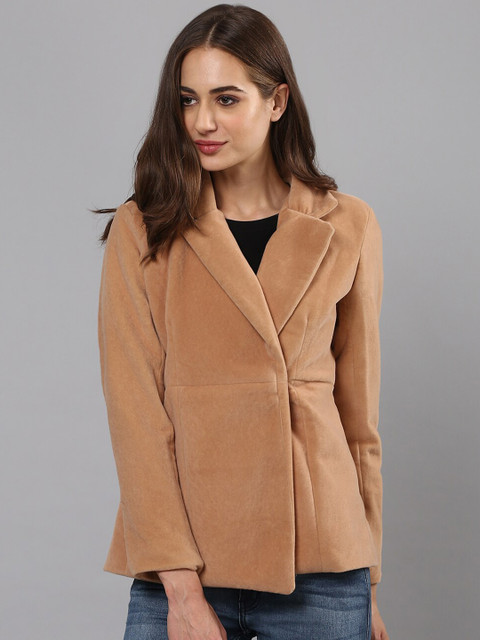 Campus Sutra Women Beige Solid Comfort-Fit Casual Blazer