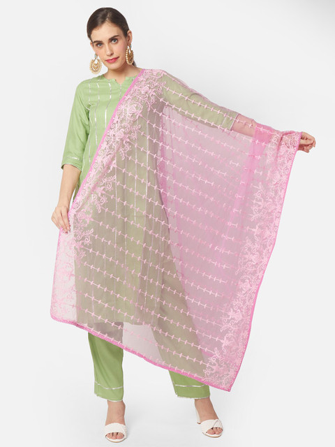 Dupatta Bazaar Pink & Off White Embroidered Dupatta