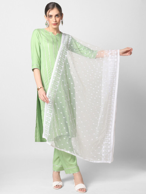 Dupatta Bazaar White Ethnic Motifs Embroidered Dupatta with Thread Work Details