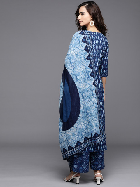 Libas Women Blue Printed Pure Cotton Kurta with Palazzos & Dupatta - Image 7