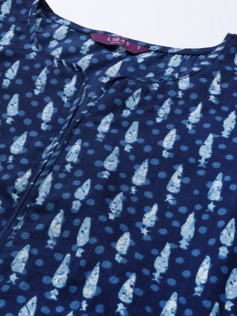 Libas Women Blue Printed Pure Cotton Kurta with Palazzos & Dupatta - Image 2