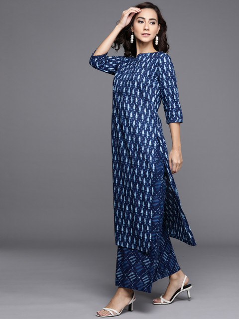 Libas Women Blue Printed Pure Cotton Kurta with Palazzos & Dupatta - Image 6