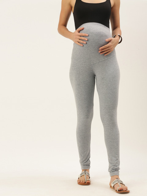 Blush 9 Maternity Women Grey Melange Over The Bump Churidar Leggings