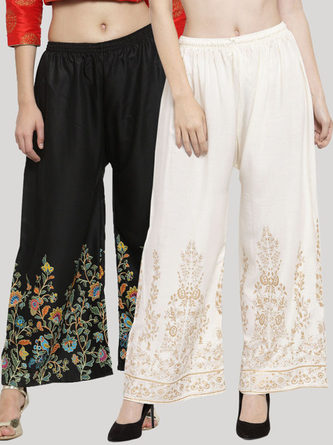 Clora Creation Women Pack of 2 Floral Printed Knitted Ethnic Palazzos