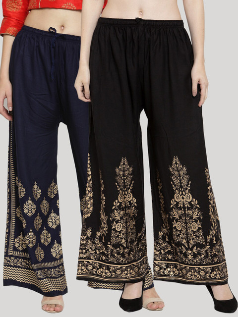 Clora Creation Women Pack of 2 Floral Printed Knitted Ethnic Palazzos