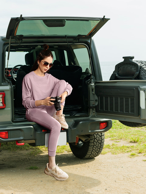 Roadster Women Elegant Lavender Solid Tshirt with Joggers