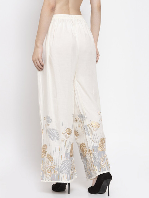 Clora Creation Women Pack Of 2 White & Gold-Toned Floral Printed Knitted Ethnic Palazzos - Image 5