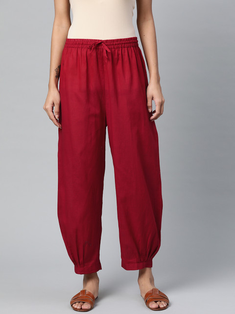 Laado - Pamper Yourself Women Maroon Solid Pure Cotton Cropped Afghan Salwar