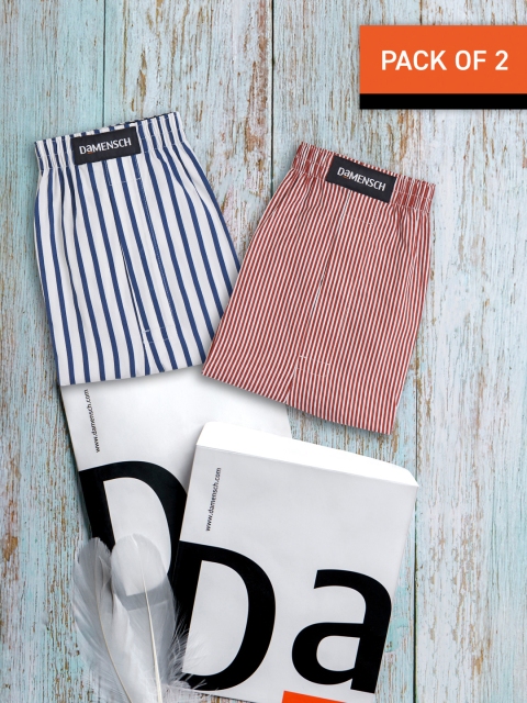DAMENSCH Men Pack of 2 Striped Ultra-Light Cotton Boxer Shorts - DAM-STP-LBX-CSW-CR - Image 7