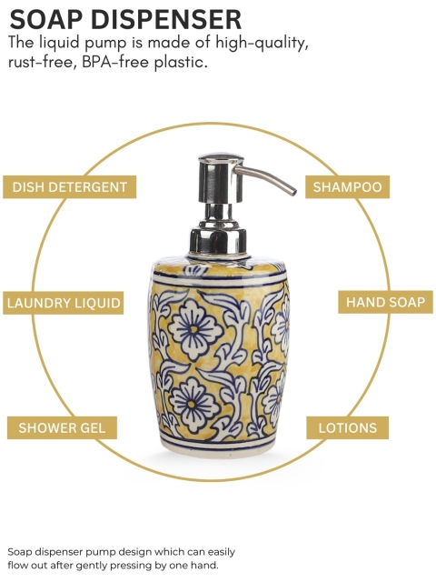 VarEesha Yellow & White Floral Printed Ceramic Bathroom Accessories Set - Image 6