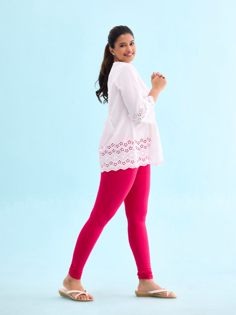 Go Colors Women Pink Solid Churidar Length Leggings - Image 2