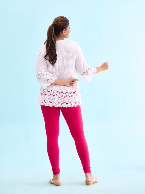 Go Colors Women Pink Solid Churidar Length Leggings - Image 3