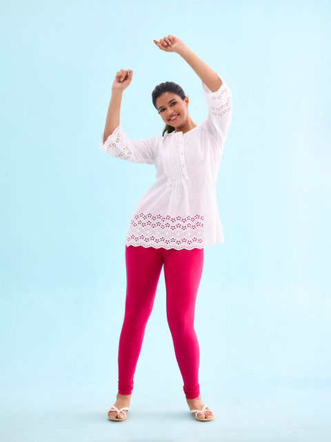 Go Colors Women Pink Solid Churidar Length Leggings